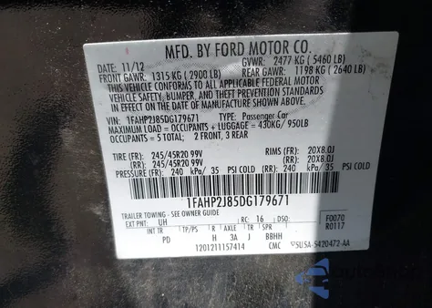 2013 Ford Taurus Limited из США, поврежденный, VIN 1FAHP2J85DG179671